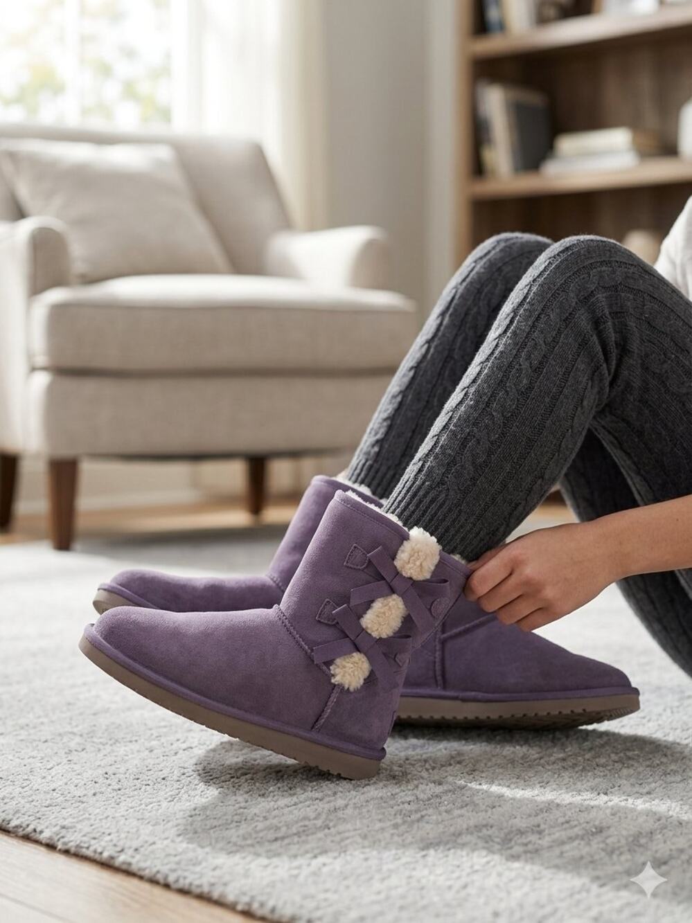 Koolaburra by UGG Girl's Victoria Short Suede Bow Boots Purple Size 3
